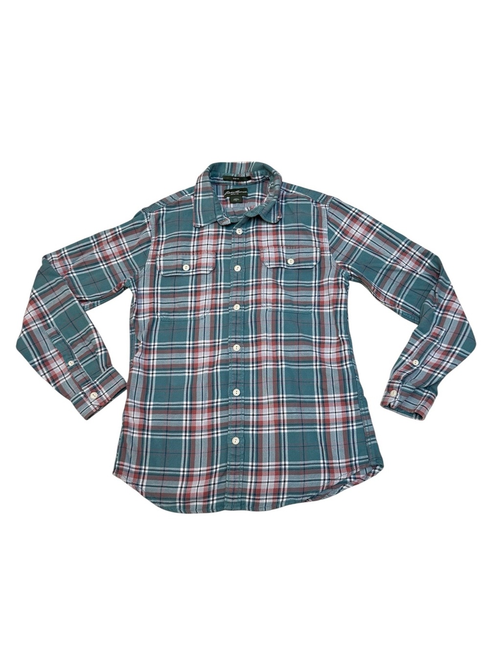Eddie Bauer Men’s Green Red Plaid Flannel Button Slim Fit Long Sleeve Shirt M